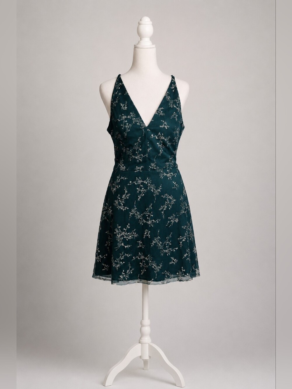 Stacy Sklar Teal Floral V-Neck Mini Dress